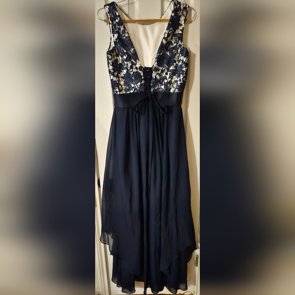 GRACE LEE Women's Long Evening Gown Lace Round Neck Prom Dress (Navy Blue)- L - Picture 4 of 7